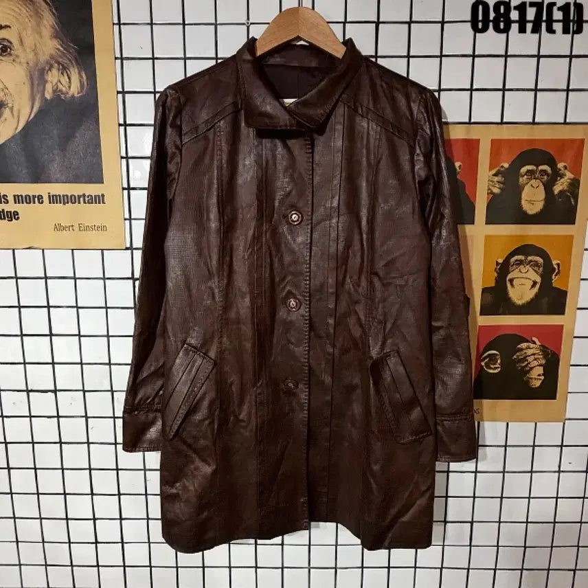 [BUNJANG] Brown Leather Classic Coat / 브라운 가죽 코트 0817