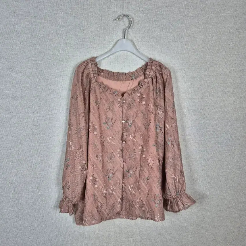 [BUNJANG] Skin Brown Dobby Dot Floral Blouse LL / (#77,88추천) 스킨브라운 도비도트 플로럴 블라우스