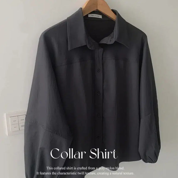 [BUNJANG] Minjikong Wrinkle-Free Shirt Blouse Charcoal / 민지콩 셔츠블라우스 차콜