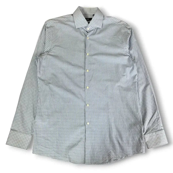 [BUNJANG] BOSS Slim Fit Light Blue Gingham Check Dress Shirt / 보스 샤프핏 라이트 블루 깅엄 체크 드레스 셔츠 L