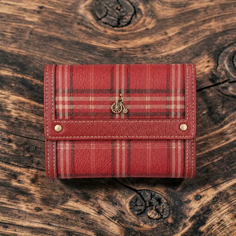 [BUNJANG] Beanpole Red Tartan Check Pattern Leather Bifold Wallet / 빈폴 레드 타탄체크 패턴 가죽 반지갑
