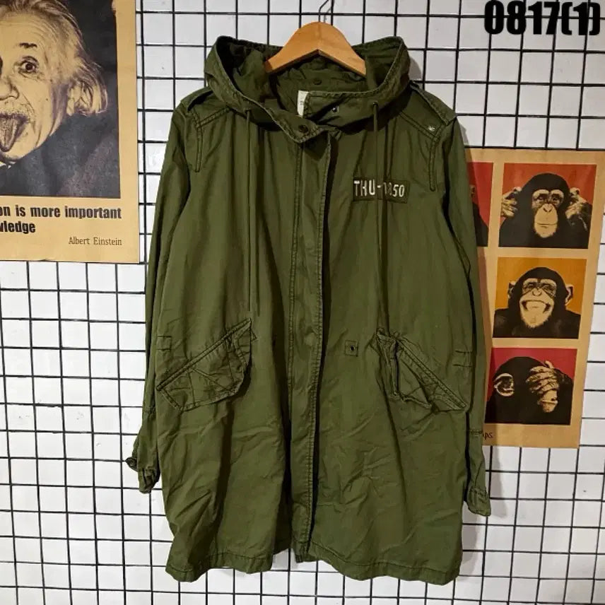 [BUNJANG] Khaki Hooded Field Jacket THU-1850 / 카키색 후드 야상점퍼 0817