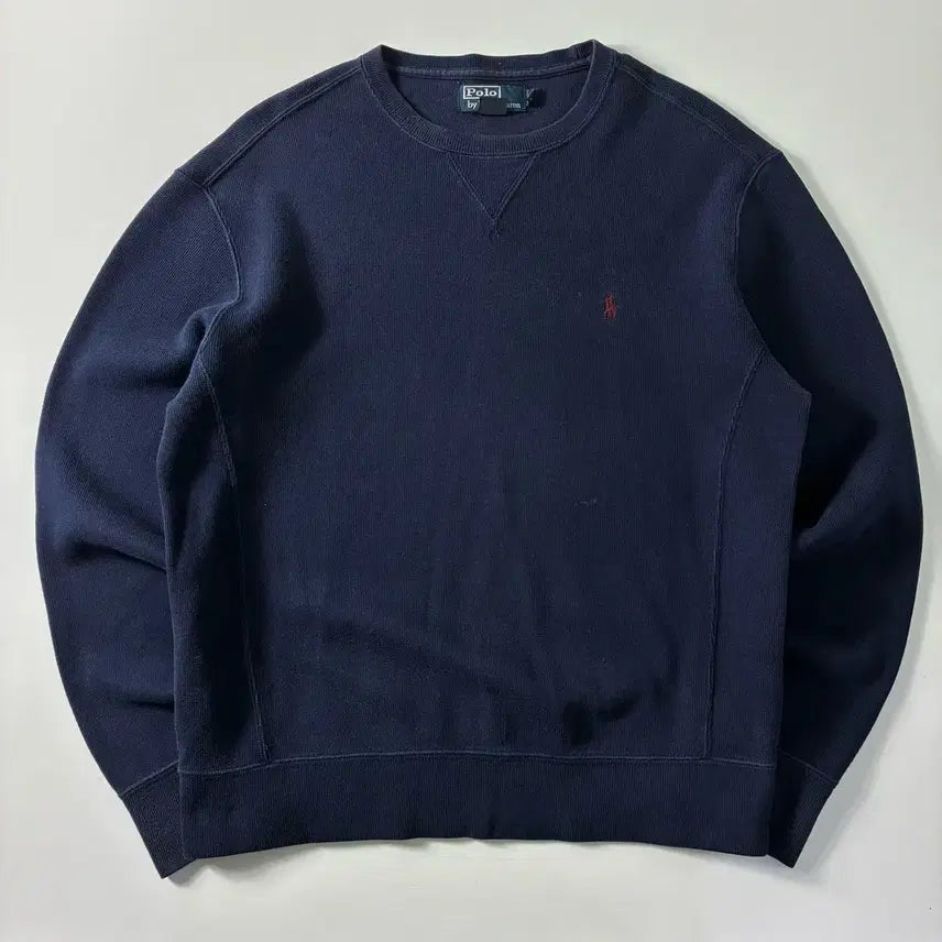[BUNJANG] Polo Ralph Lauren 90s Embroidered Cotton Navy Round Neck Knit / Polo  폴로 랄프로렌 90,s 자수 코튼 네이비 라운드 니트