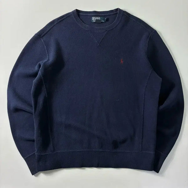 [BUNJANG] Polo Ralph Lauren 90s Embroidered Cotton Navy Round Neck Knit / Polo  폴로 랄프로렌 90,s 자수 코튼 네이비 라운드 니트