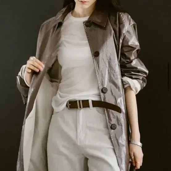 [BUNJANG] Szalder Leather Half Coat Jacket / 스앨더 레더 하프 코트 자켓