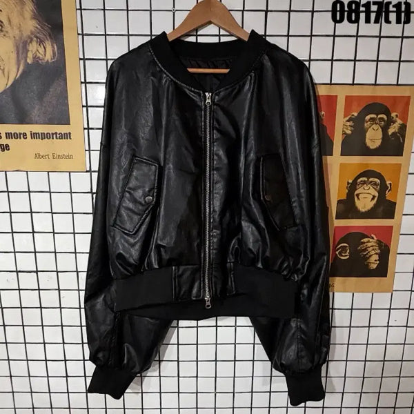 [BUNJANG] Black Leather Bomber Jacket / 블랙 레더 봄버 자켓 0817
