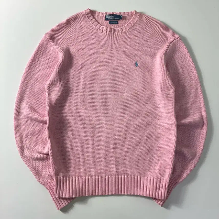 [BUNJANG] Polo Ralph Lauren Embroidered Cotton Light Pink Round Neck Knit / Polo  폴로 랄프로렌 자수 코튼 라이트 핑크 라운드 니트