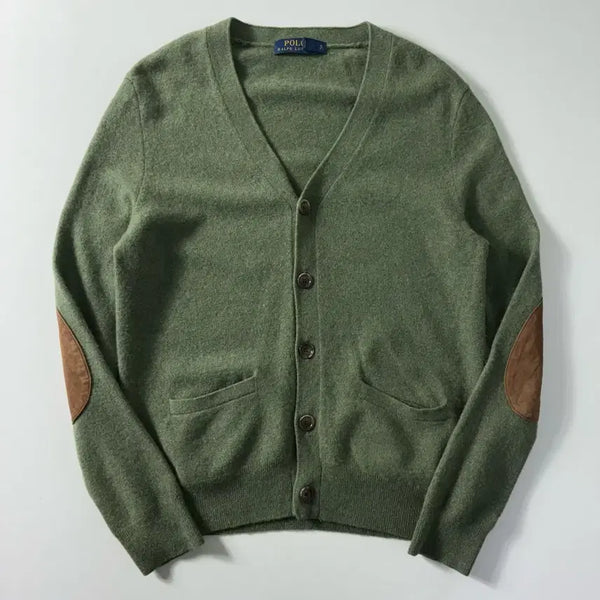 [BUNJANG] Polo Ralph Lauren Wool Elbow Patch Khaki Knit Cardigan / Polo  폴로 랄프로렌 울 엘보패치 카키 니트 가디건