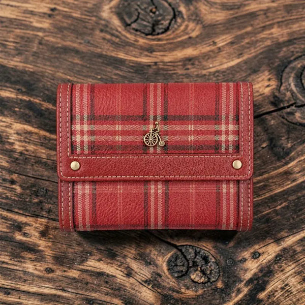 [BUNJANG] Beanpole Red Tartan Check Pattern Leather Bifold Wallet / 빈폴 레드 타탄체크 패턴 가죽 반지갑