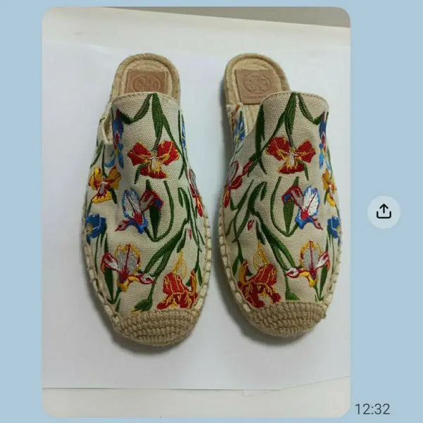 [BUNJANG] Tory Burch Embroidered Espadrille Mule Flats / 토리버치(TORY BURCH) 자수 에스파듀 뮬 슬리퍼