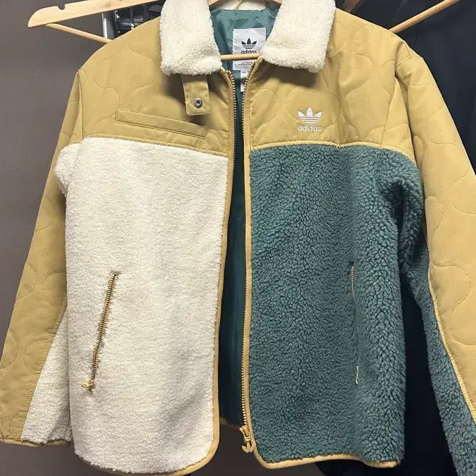 [BUNJANG] Adidas Fleece Quilting Jacket Mustard/Green / 아디다스 플리스 퀼팅 자켓 겨자색/그린
