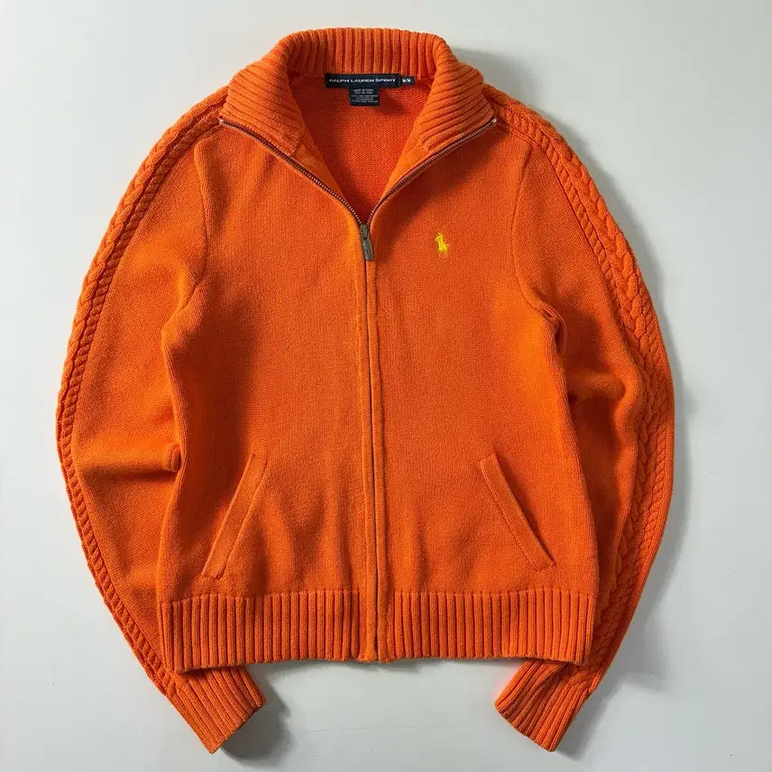 [BUNJANG] Polo Ralph Lauren Embroidered Cotton Knit Zip-Up Orange / Polo  폴로 랄프로렌 자수 코튼 오렌지 니트집업