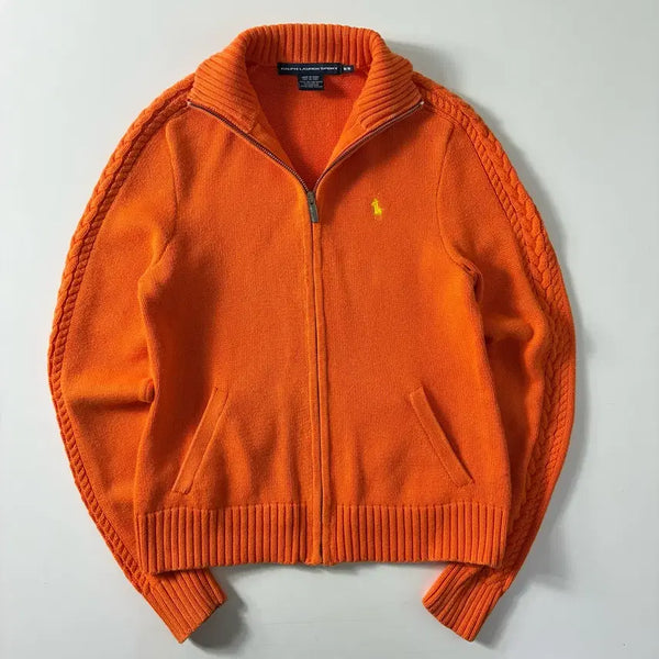 [BUNJANG] Polo Ralph Lauren Embroidered Cotton Knit Zip-Up Orange / Polo  폴로 랄프로렌 자수 코튼 오렌지 니트집업