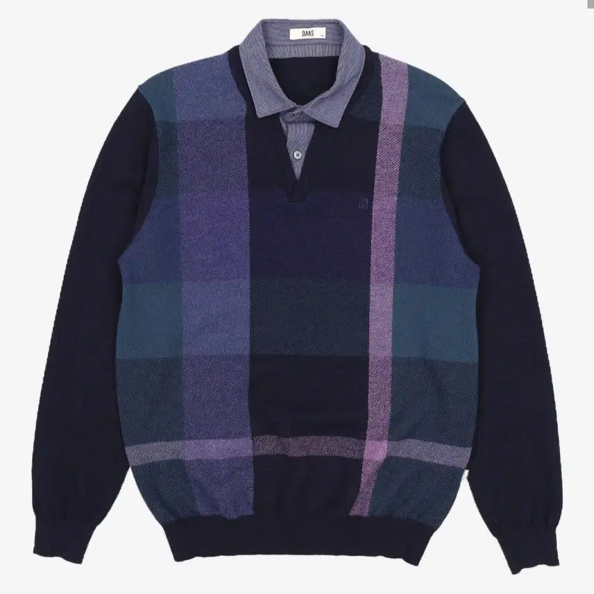 [BUNJANG] Daks Men's Check Pattern Knit Collar T-shirt / 닥스 체크 패턴 니트 카라티 남성 팝니다.정가25만원