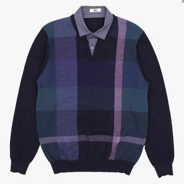 [BUNJANG] Daks Men's Check Pattern Knit Collar T-shirt / 닥스 체크 패턴 니트 카라티 남성 팝니다.정가25만원