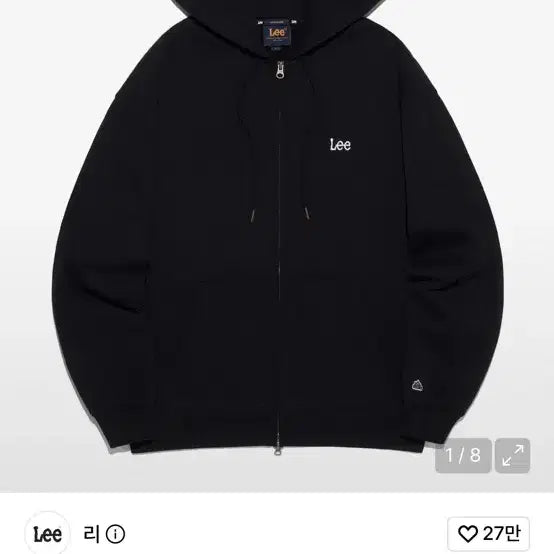 [BUNJANG] Lee Small Logo Fleece Hoodie Zip-Up Black M / 리 스몰 로고 기모 후드 집업 블랙 m 교신 교환 판매
