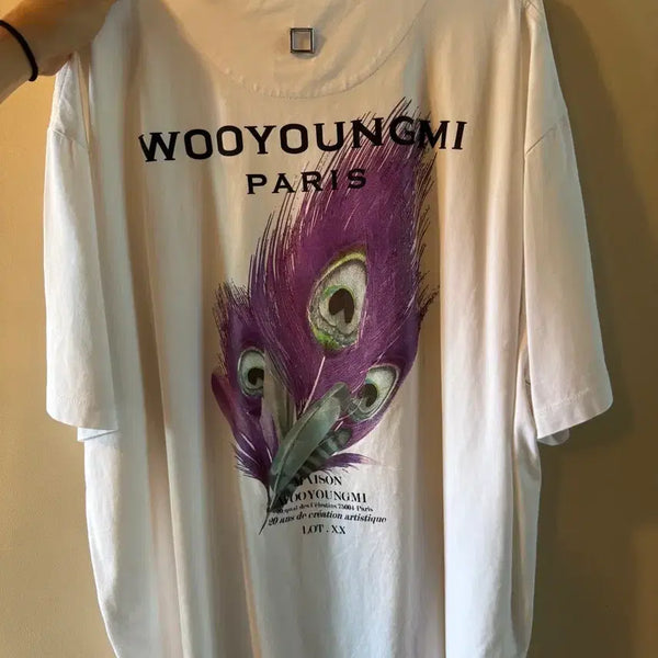 [BUNJANG] Woo Young Mi Feather Back Logo Short Sleeve T-Shirt / [상태굿/정품] 우영미 깃털 백로고 반팔티