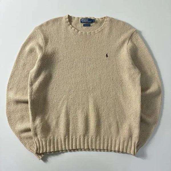 [BUNJANG] Polo Ralph Lauren Embroidered Cotton Ivory Round Neck Knit / Polo  폴로 랄프로렌 자수 코튼 아이보리 라운드 니트