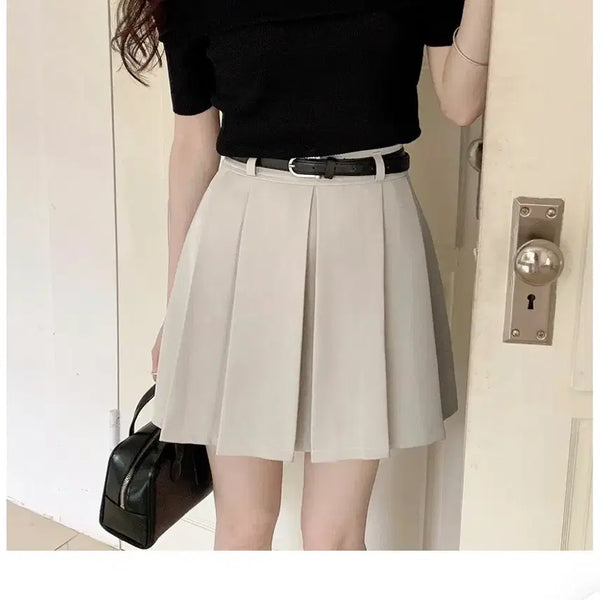 [BUNJANG] Attrangs Pinched Pleat Mini Skirt with Belt Set (Beige M) / [새상품/벨트세트] 아뜨랑스 핀턱 주름 미니스커트 (베이지 M)