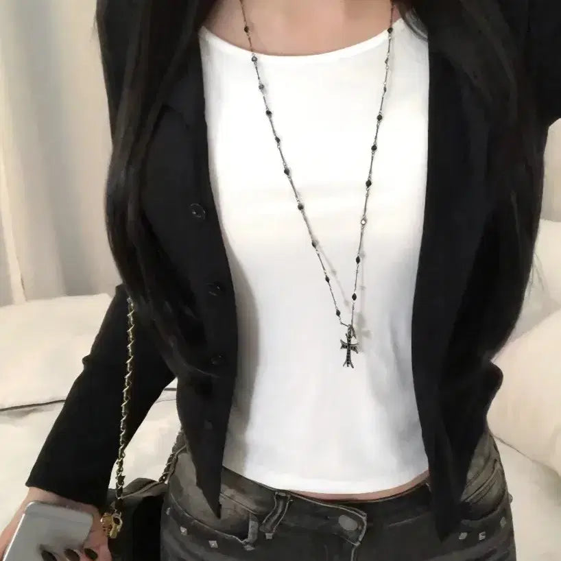 [BUNJANG] Layered Shirring Cardigan Knit / 레이어드 셔링 가디건니트 검정