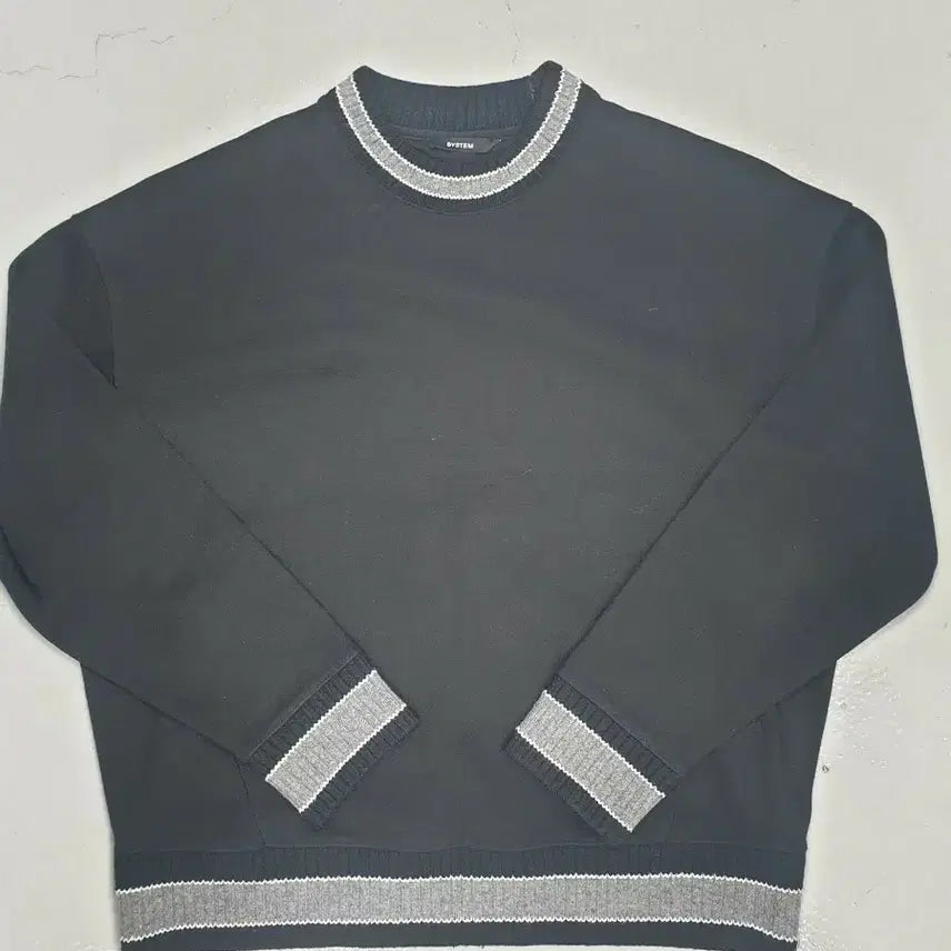 [BUNJANG] SYSTEM Black Color Block Knit Sweatshirt Size 100 / 시스템 블랙 배색 니트100