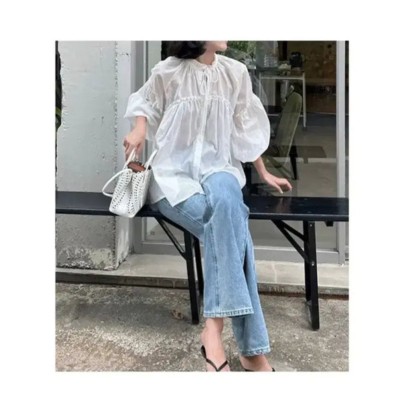 [BUNJANG] Jjunguri Market Frill Blouse - Ivory / 쩡구리마켓 프릴 블라우스 - 아이보리