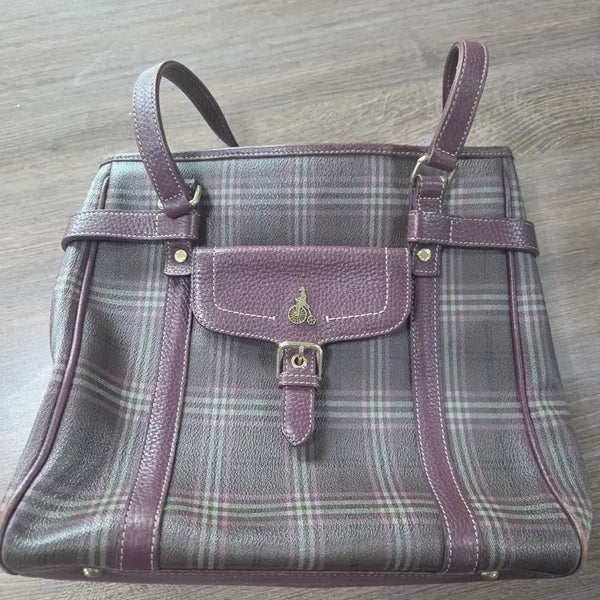 [BUNJANG] Beanpole Check Leather Shoulder Bag / [정품] 빈폴 체크 가죽 숄더백 (상태 양호)