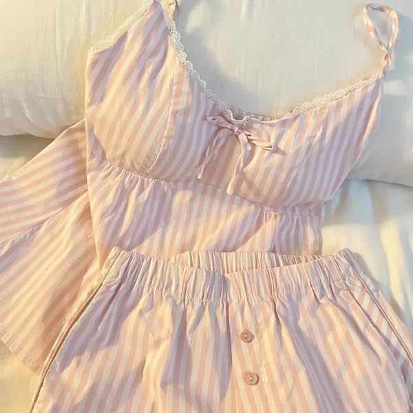 [BUNJANG] Pink Stripe Pajama Set / 핑크 스트라이프 잠옷 세트