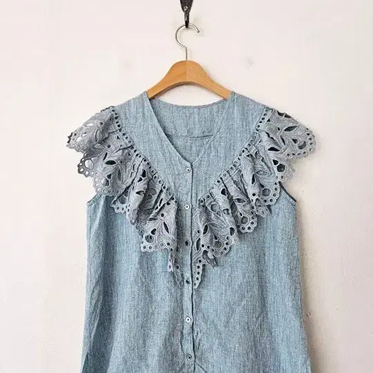 [BUNJANG] Linen Cape Collar Sleeveless Blouse Vest / 린넨 블라우스