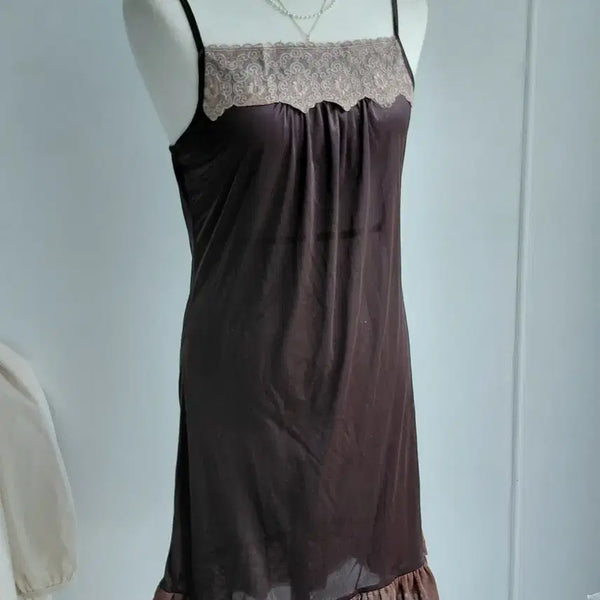 [BUNJANG] Japanese Vintage Lace Slip Dress - Brown / [일본빈티지] 레이스 슬립 원피스 브라운