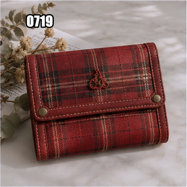 [BUNJANG] Beanpole Red Tartan Check Pattern Leather Bifold Wallet / 빈폴 레드 타탄체크 패턴 가죽 반지갑