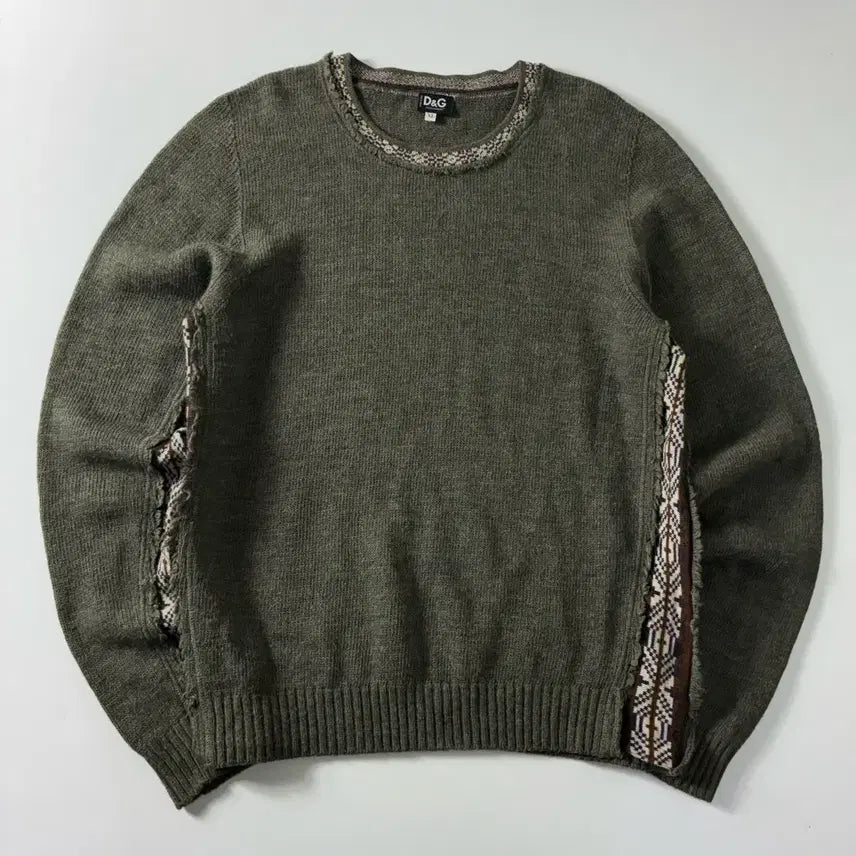 [BUNJANG] Dolce & Gabbana Nordic Pattern Knit Sweater / D&G  돌체앤가바나 카키 트림 노르딕 패턴 그레이 니트