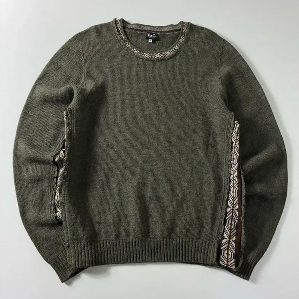 [BUNJANG] Dolce & Gabbana Nordic Pattern Knit Sweater / D&G  돌체앤가바나 카키 트림 노르딕 패턴 그레이 니트