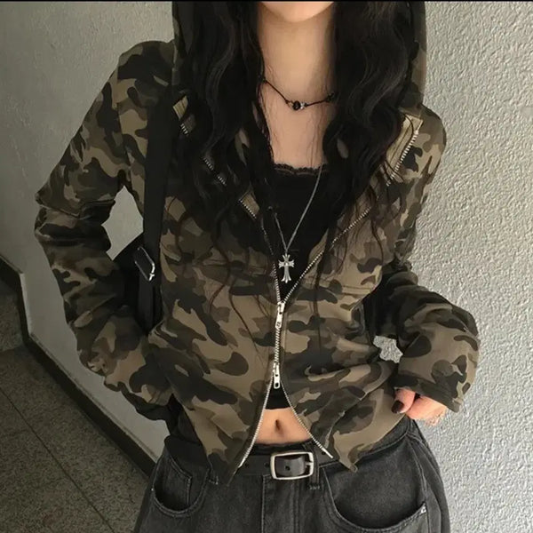 [BUNJANG] Unique Hip Camo Two-Way Military Vintage Hoodie Zip-Up / 카모 투웨이 밀리터리 빈티지 유니크힙 후드집업