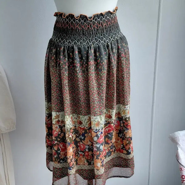 [BUNJANG] Vintage Hippie Pattern Chiffon Midi Skirt / [빈티지] 히피 패턴 쉬폰 스커트 허리 큼
