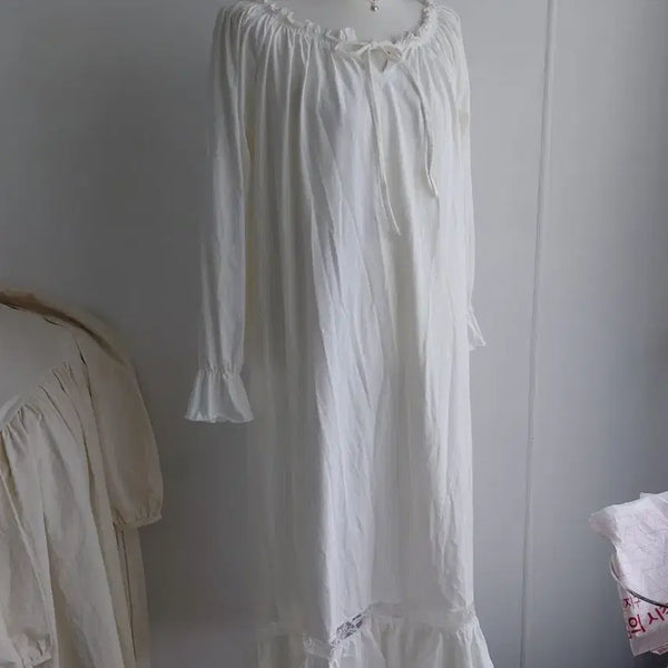 [BUNJANG] Vintage White Lace Frill Long Dress / [빈티지] 이염하자x 화이트 레이스 프릴 원피스