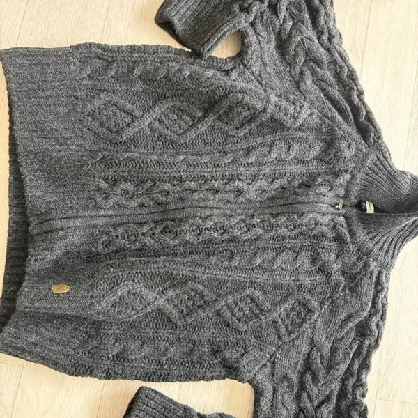 [BUNJANG] Depound Grey Cable Knit Cashmere Zip-Up Sweater / (새상품) depound 그레이 꽈배기 캐시미어 니트 집업