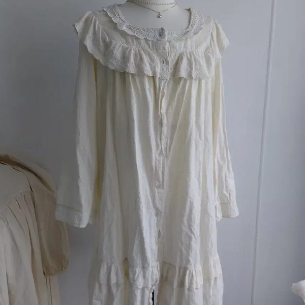 [BUNJANG] Vintage Lace Frill One-Piece Pajama Dress / [빈티지] 레이스 프릴 원피스 잠옷 이염있음 세탁 필수