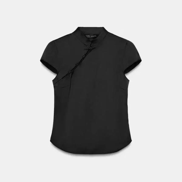 [BUNJANG] ZARA Satin Cheongsam Top / 자라 새틴 치파오 탑 사이드 버튼 블랙
