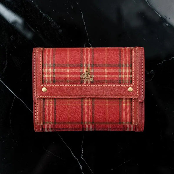 [BUNJANG] Beanpole Red Tartan Check Pattern Leather Bifold Wallet / 빈폴 레드 타탄체크 패턴 가죽 반지갑