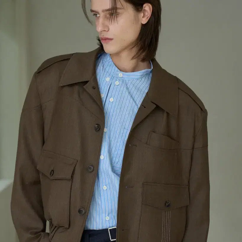 [BUNJANG] Waviness Epaulet Crop Blouson Brown Size 2 / 웨이비니스 에펄렛 크롭 블루종 브라운 2사이즈