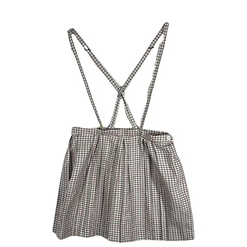 [BUNJANG] Vintage Check Suspender Pleated Skirt / 빈티지 체크 서스펜더 주름 멜빵치마  [24in]