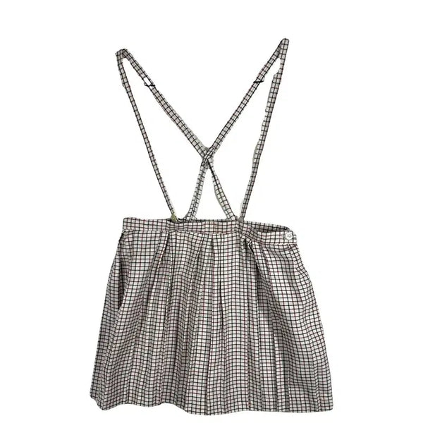 [BUNJANG] Vintage Check Suspender Pleated Skirt / 빈티지 체크 서스펜더 주름 멜빵치마  [24in]