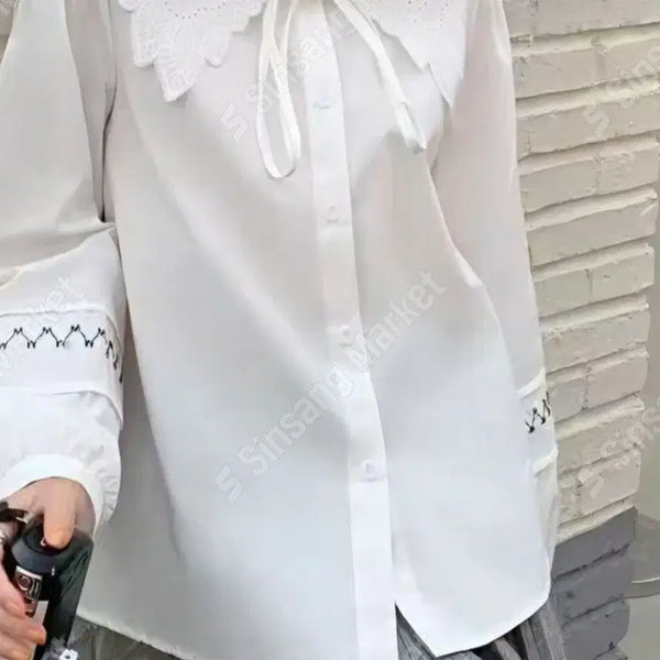 [BUNJANG] Lace Punching Shirt Blouse / 레이스펀칭남방블라우스(새상품)
