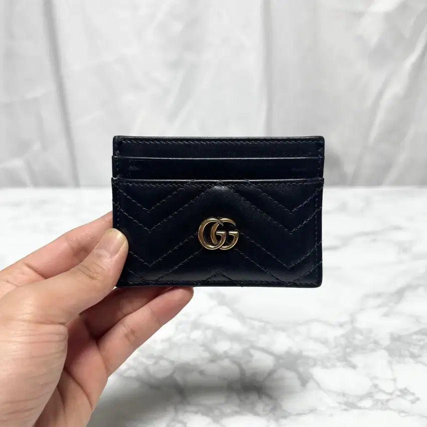 [BUNJANG] Gucci GG Marmont Matelassé Card Case Black Gold Hardware / [S+급] 구찌 GG 마몽 마틀라세 카드지갑 블랙 금장