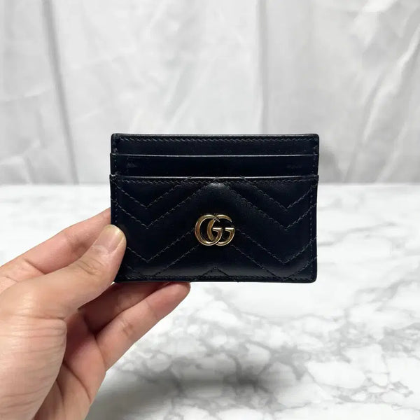 [BUNJANG] Gucci GG Marmont Matelassé Card Case Black Gold Hardware / [S+급] 구찌 GG 마몽 마틀라세 카드지갑 블랙 금장