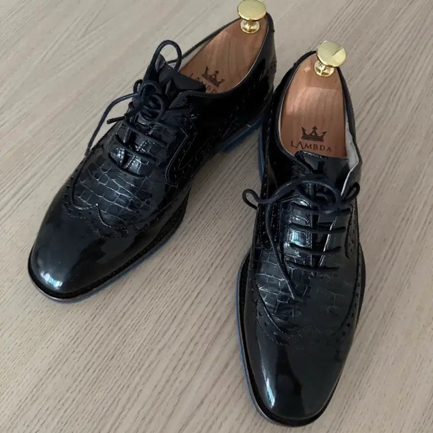 [BUNJANG] LAMBDA Oxford Glossy Black Golf Shoes / LAMBDA 옥스포드 구두 블랙 유광 골프화