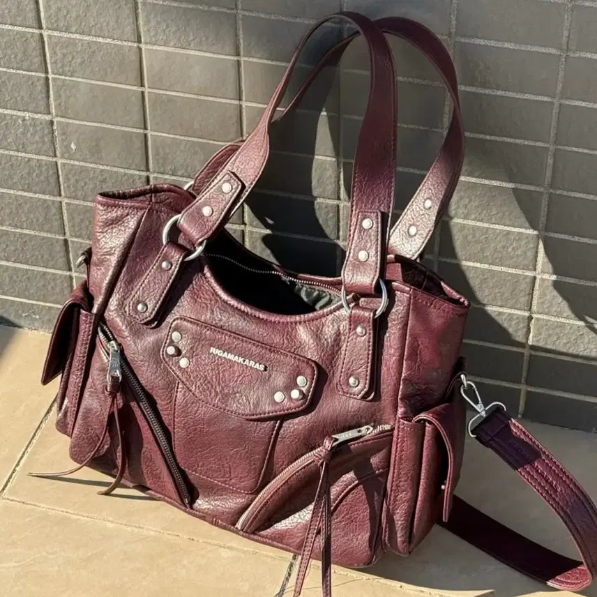[BUNJANG] Euwigamakaras Studded Leather Shoulder Bag Burgundy / 이우가마카라스 스터드 레더 숄더백 버건디