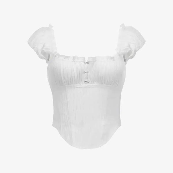 [BUNJANG] Rockcake Curve Line Corset Blouse - White / 락케이크 블라우스 Curve Line Corset Blouse - White