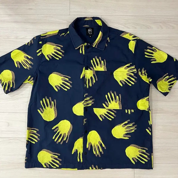 [BUNJANG] Braindead Hands Printing Button-Up Short Sleeve Shirt Navy L / Braindead 브레인데드 핸즈 프린팅 버튼업 셔츠 네이비